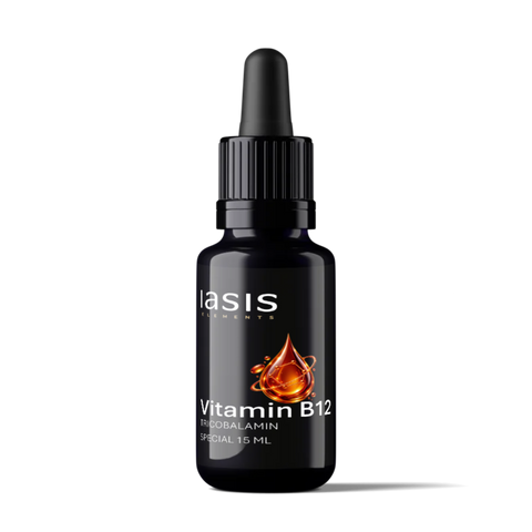IASIS Elements Vitamin B12-Tropfen, Tricobalamin, bernsteinfarbene 15-ml-Pipettenflasche.