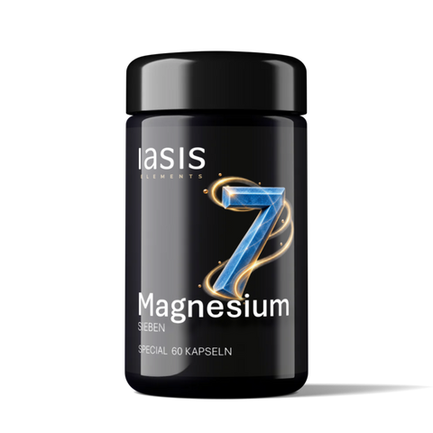 Black Magnesium I Sieben I Dose mit 60 Kapseln, enthält Magnesiumverbindungen.
